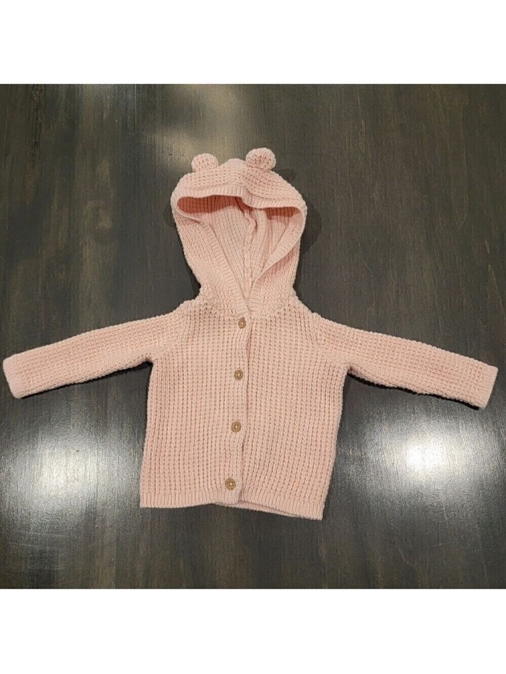 Carter's Infant Girl Pink Hooded Knit Bear Ear Cardigan 3 months - Picture 4 of 9